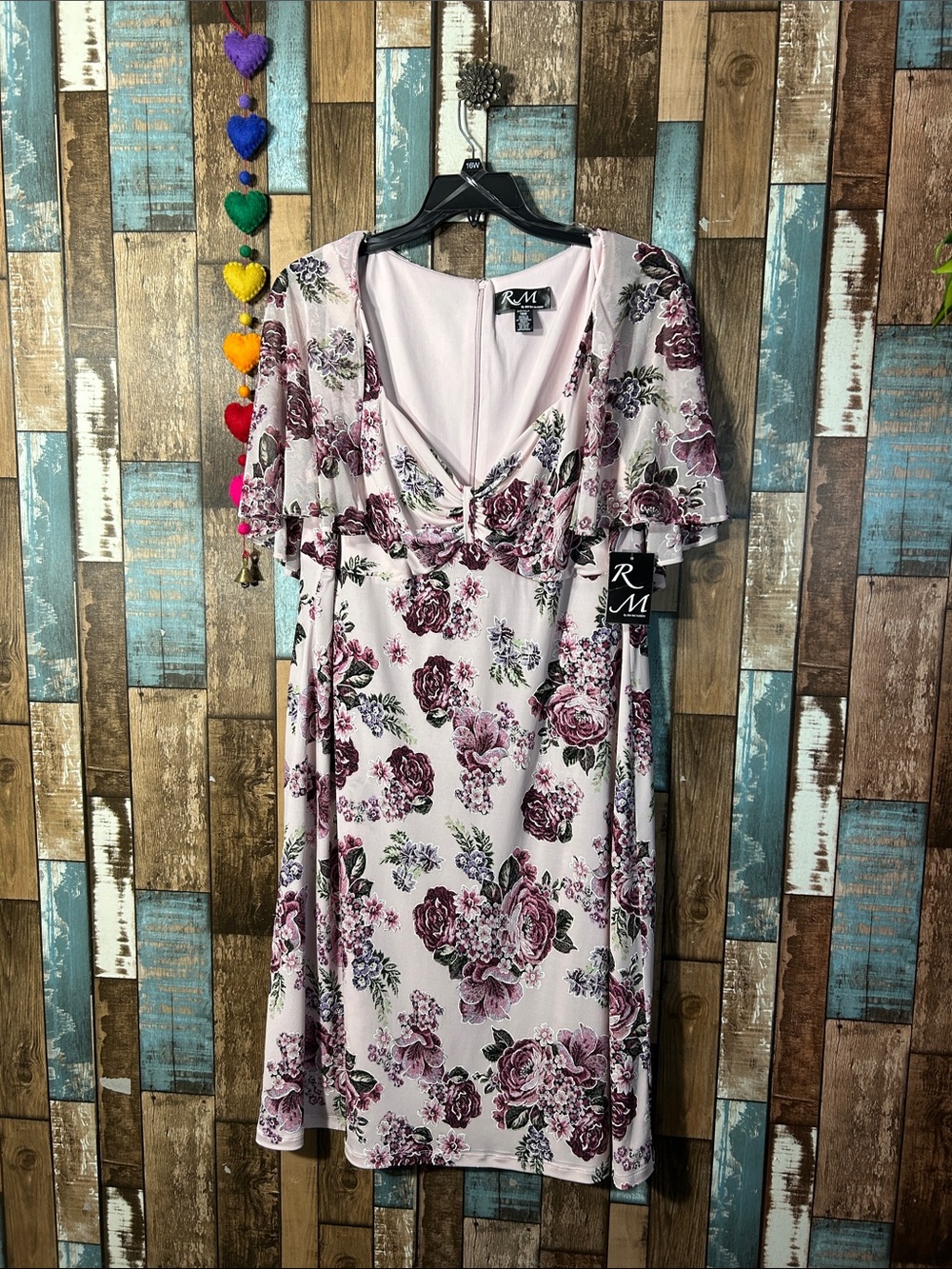 RM Richards Dusty Pink Floral V-Neck Dress with Shaw